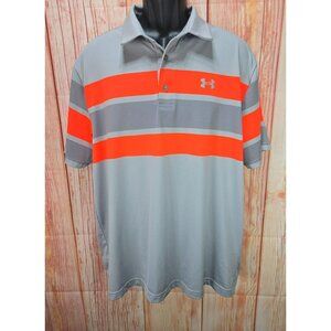 Under Armour Mens Playoff Grey & Orange Striped Polo XL Loose Fit